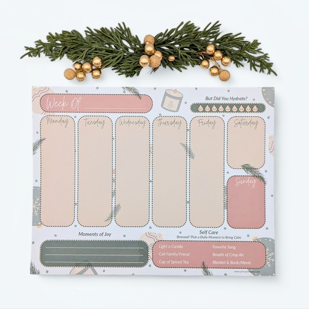 Weekly Planner Pad Pine Winter Holiday Christmas Ornaments 8.5x11 in